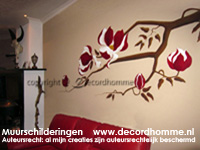 Magnoliatak muurschildering muurdecoratie Bloemen Wandschilderingen Haarlem